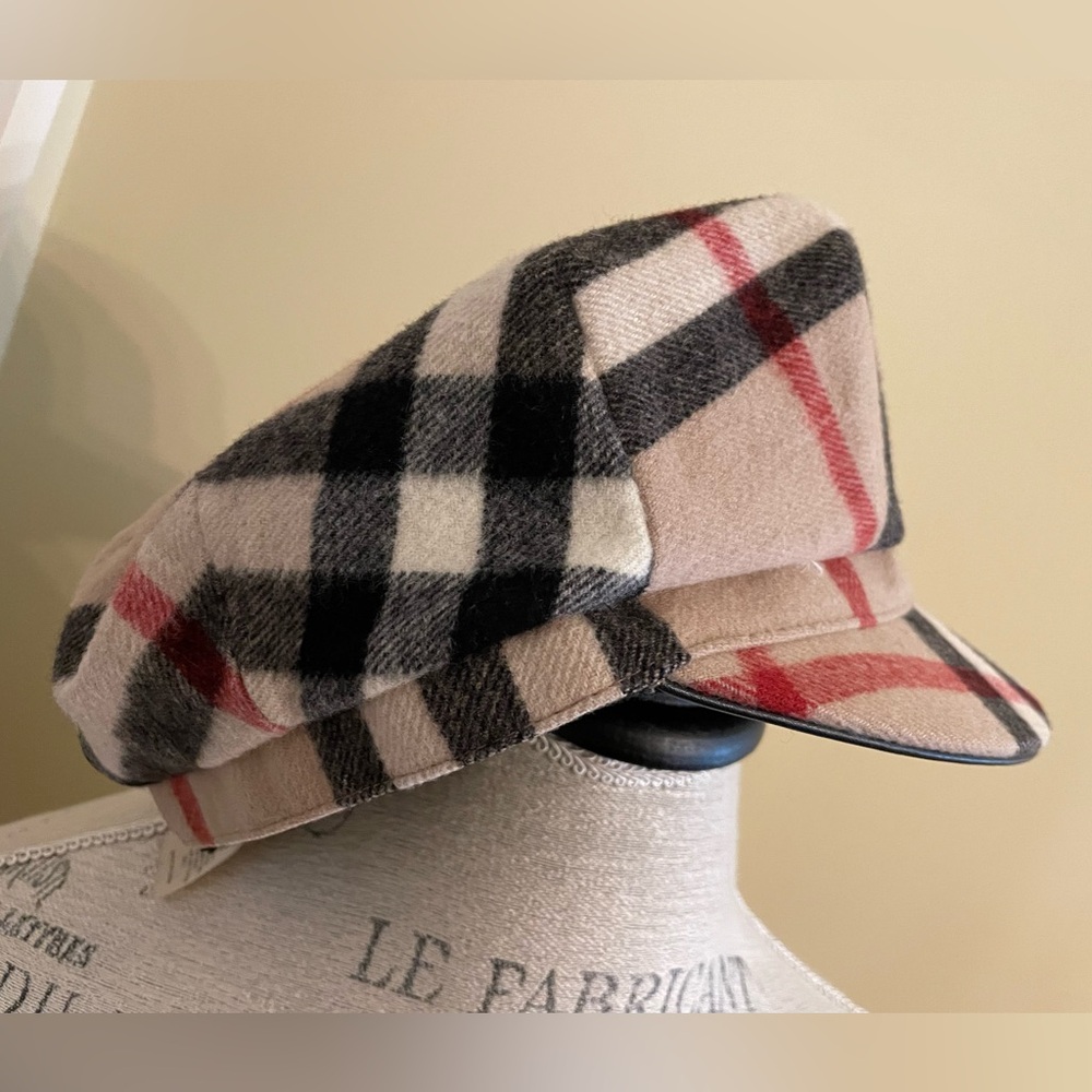 Burberry Checkered Cap in Beige, Black, and Red